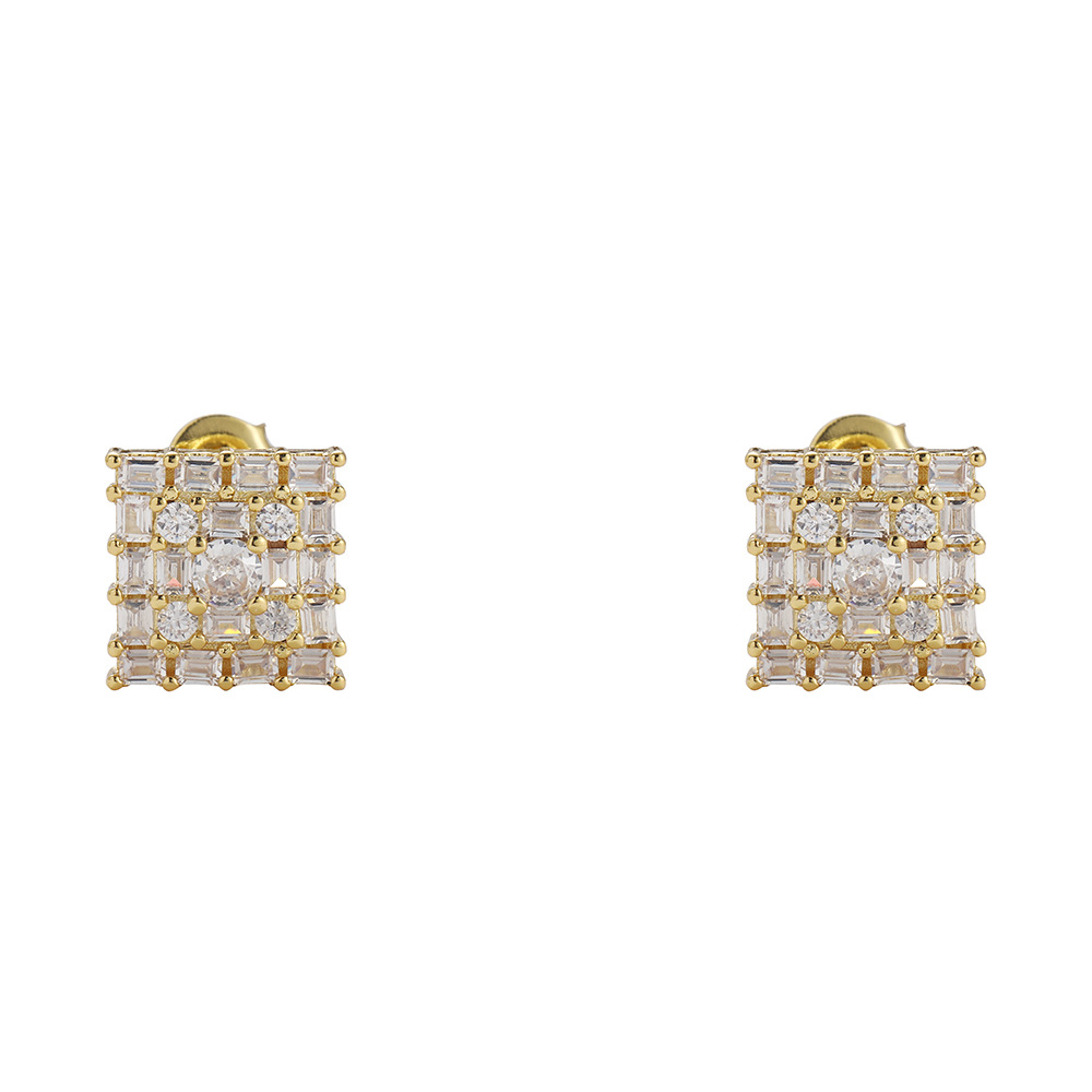 O1CN01VhOXIT1EqA5yD6LxE_!!2215781360402-0-cib 925 sterling silver inlaid round square moissanite mixed earrings, hip-hop style earrings, square minimalist earrings. - Image 1