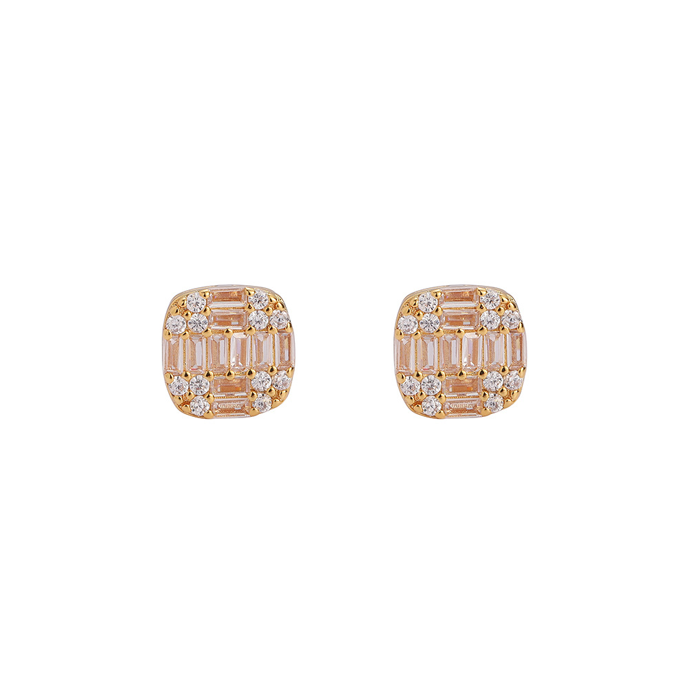 O1CN01X8JwCq1EqA5v0C9yL_!!2215781360402-0-cib 925 silver plated with 18k gold, adorned with square and round moissanite earrings, embellished with micro-set moissanite, suitable for both men and women, ideal for nightclubs and hip-hop events, simple square earrings. - Image 1
