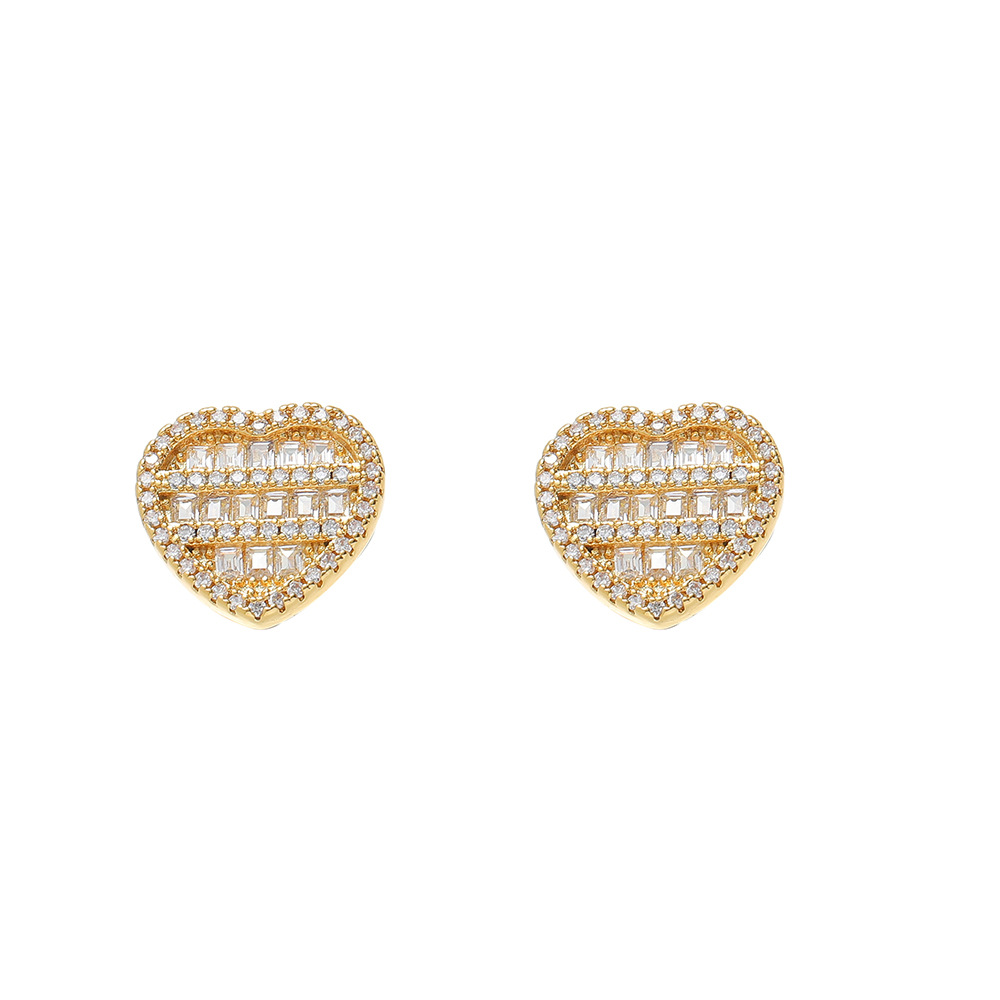 O1CN01ZQWDSe1EqA5tW0GKB_!!2215781360402-0-cib 925 sterling silver heart-shaped earrings, hip hop five layer all moissanite earrings, round square moissanite mixed peach heart earrings. - Image 1