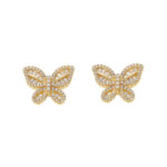 925 silver plated with 18k gold butterfly earrings, hip-hop moissanite women's fashion earrings, Ins-style, three-dimensional butterfly earrings