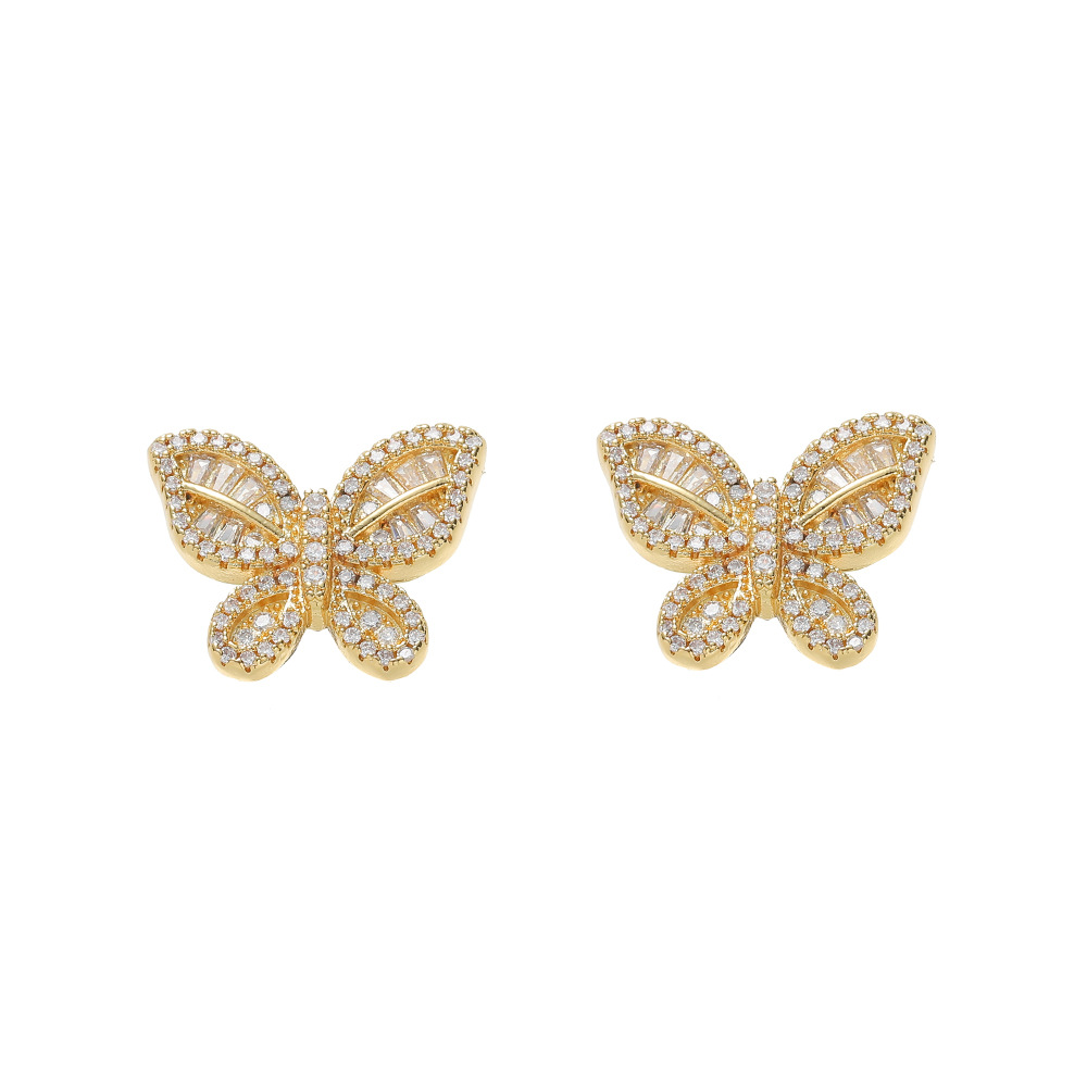 O1CN01fx1ogw1EqA5jxwdRo_!!2215781360402-0-cib 925 silver plated with 18k gold butterfly earrings, hip-hop moissanite women's fashion earrings, Ins-style, three-dimensional butterfly earrings - Image 1