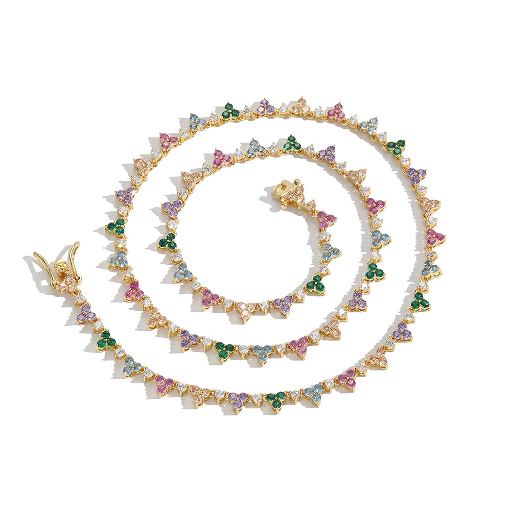 O1CN01hvlxzW1EqAL3KWOfq_!!2215781360402-0-cib 2mm Colored Moissanite Tennis Chain, European and American Hip-Hop, Colorful Dopamine Tennis Chain, Mixed 3-Claw Fine Chain - Image 1
