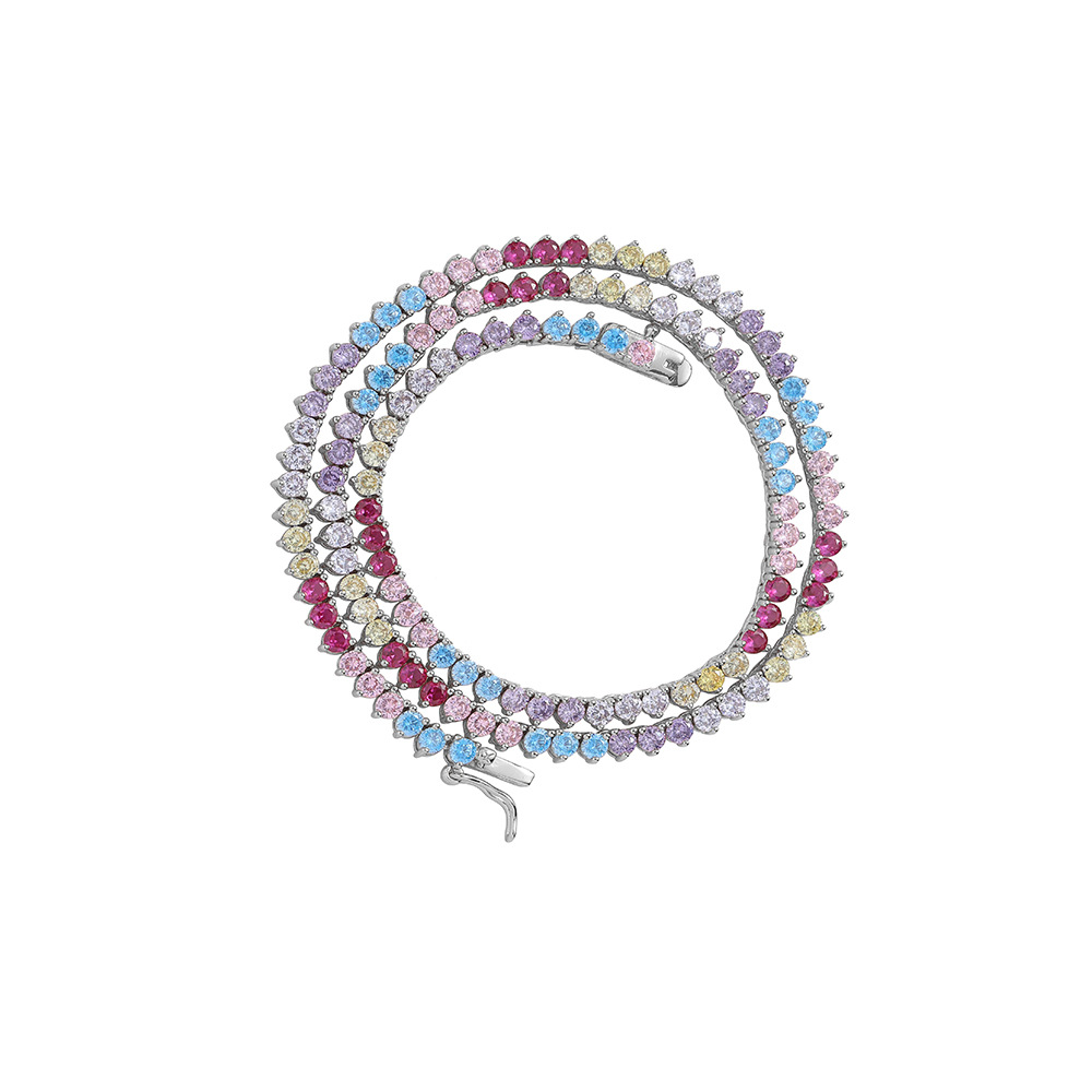 O1CN01hxsujS1EqAKqJBu8l_!!2215781360402-0-cib 3mm 3-Claw Colored Tennis Chain S925 Silver Moissanite Inlaid Euro-American Hip-Hop TenniChain Multi-Color Spliced Tennis Necklace for Women - Image 1