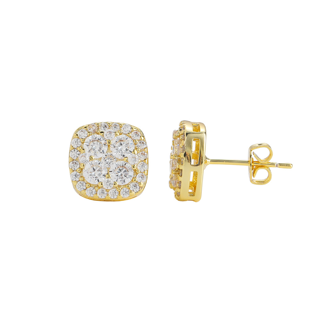 O1CN01nwZxKs1EqAFjC88ir_!!2215781360402-0-cib 925 silver plated with 18k gold, square-shaped moissanite earrings, hip-hop style sparkling earrings, street rap earrings. - Image 1