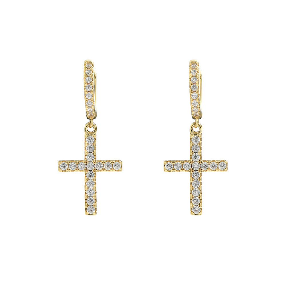 O1CN01nyFMIT1EqA5oI5Pbx_!!2215781360402-0-cib 925 silver inlaid moissanite cross earrings, hip-hop style, trendy classic cross earrings, suitable for men and women to wear. - Image 1