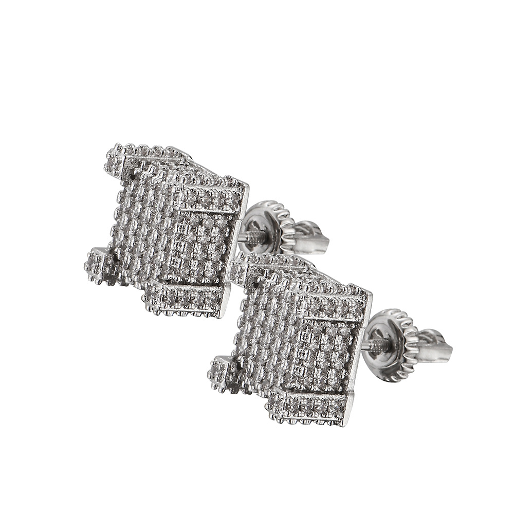 O1CN01rwPqCU1EqA5etHzUv_!!2215781360402-0-cib 925 silver plated with 18k gold square hip-hop earrings, designed in a hip-hop style, inlaid with moissanite, featuring a square design, suitable for both men and women to wear. - Image 1
