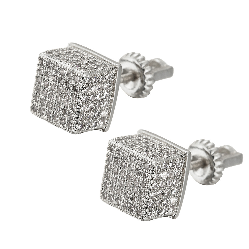 O1CN01sM10f61EqA5o9AQia_!!2215781360402-0-cib 925 silver inlaid moissanite sparkling square earrings, hip-hop style couple earrings, suitable for both men and women. - Image 1