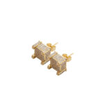 925 silver plated with 18k gold, square-shaped fully diamond-encrusted earrings, hip-hop style with moissanite, women's square-shaped minimalist earrings.