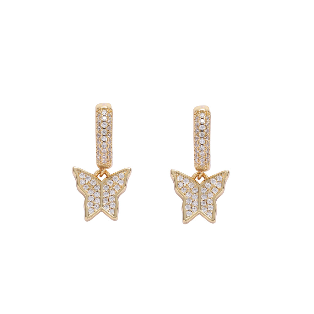 O1CN01tudV9d1EqA5uHfac1_!!2215781360402-0-cib 925 sterling silver butterfly earrings, set with moissanite hip-hop personalized couple accessories, butterfly earrings for women. - Image 1