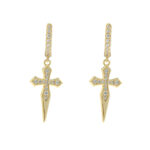 925 silver inlaid with moissanite sword-shaped cross earrings, hip-hop couple style fashionable personalized earrings for men and women, cross ear studs.