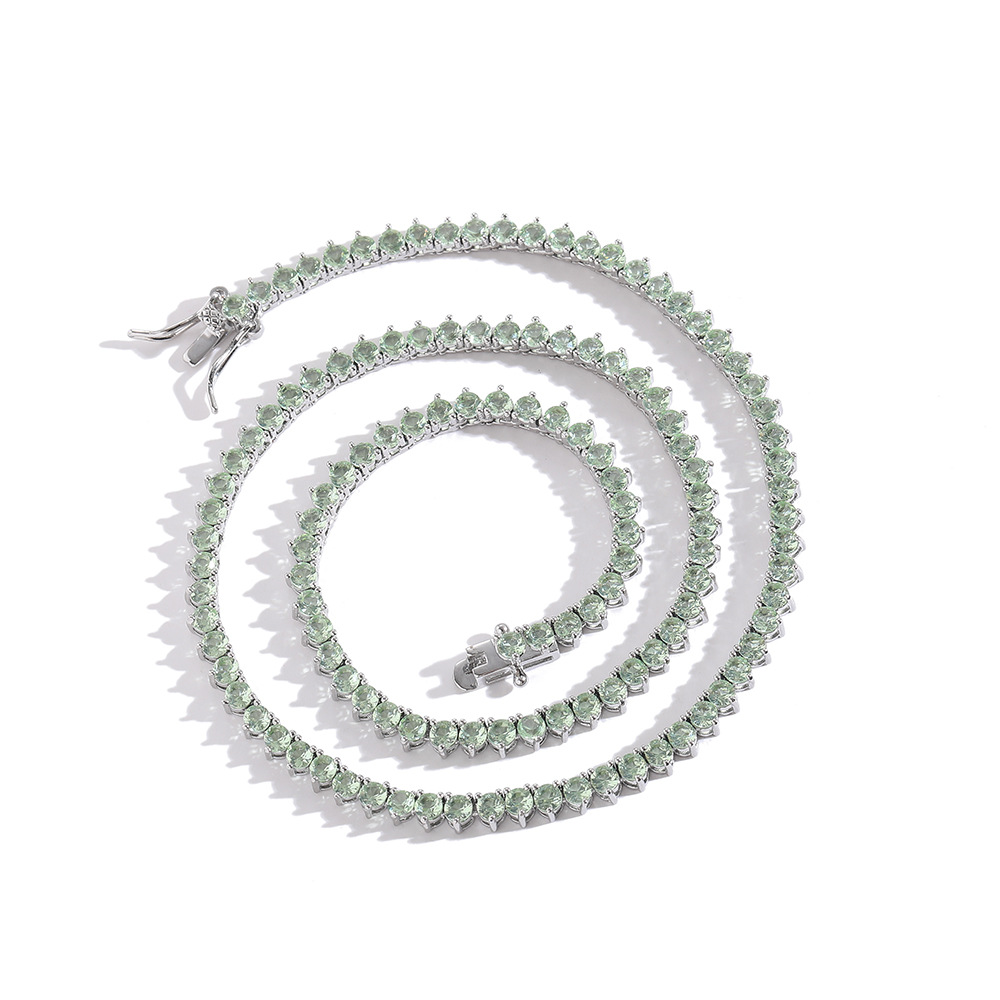 O1CN01yt87Ev1EqAKfPkPne_!!2215781360402-0-cib 3mm 3-claw Apple Green Moissanite Tennis Chain European and American Hip-Hop Jewelry tennischain Trendy 3-Claw Tennis Chain for Women - Image 1
