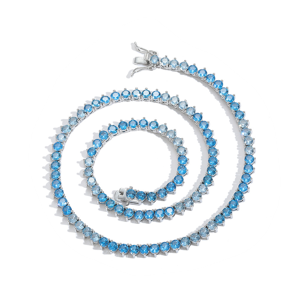 O1CN01zkdmMv1EqAL35BDbi_!!2215781360402-0-cib 3-Claw Tennis Chain Gradient Color European and American Hip-Hop tennischain Trendy Light Luxury High-End Blue Gradient Necklace - Image 1
