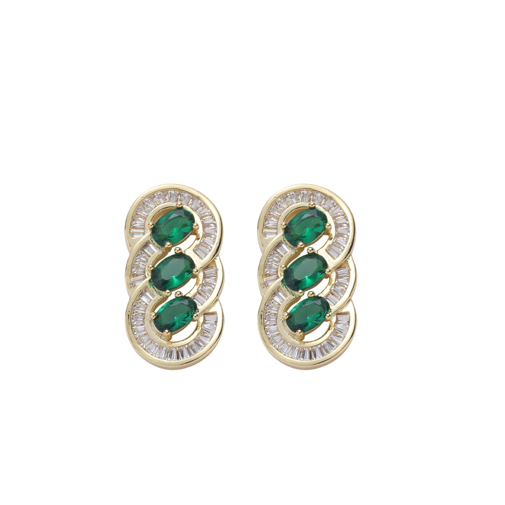 O1CN01zrSgRp1EqA5gzoyIf_!!2215781360402-0-cib 925 silver three-layer gold coin green earrings, fashionable hip-hop retro green moissanite earrings for men and women. - Image 1